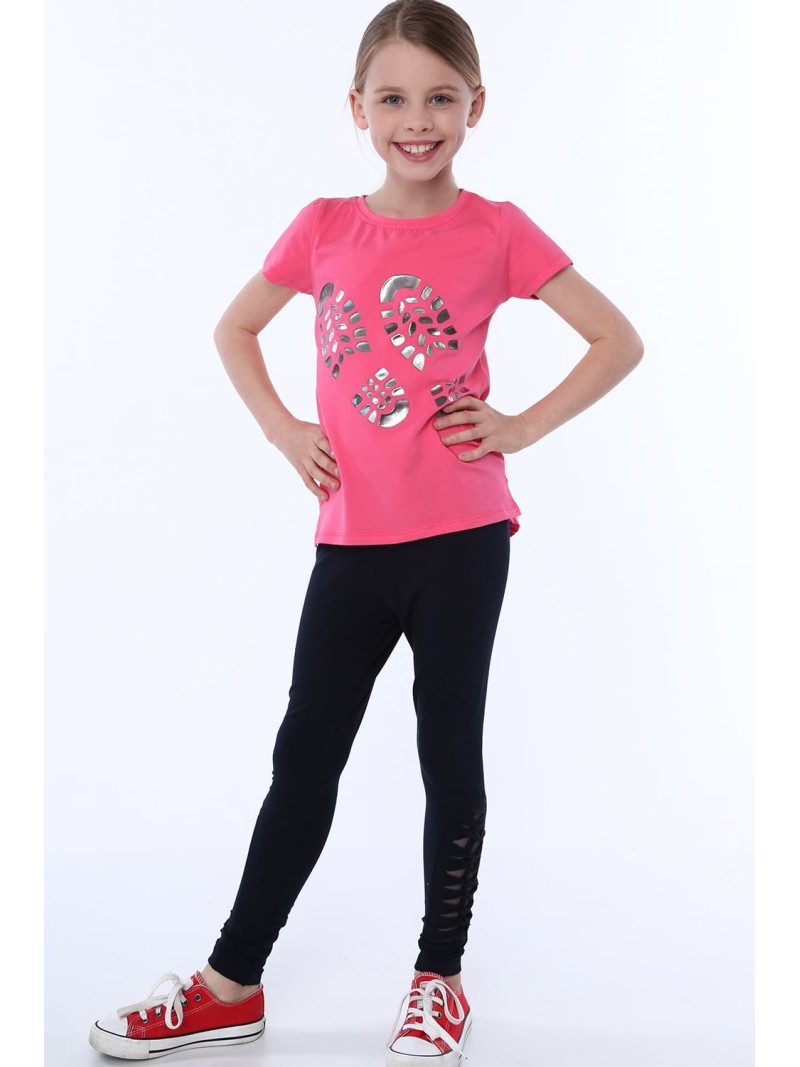 Mädchen-T-Shirt mit Fußabdrücken, Amaranth NDZ8254 – Online-Shop – Boutique